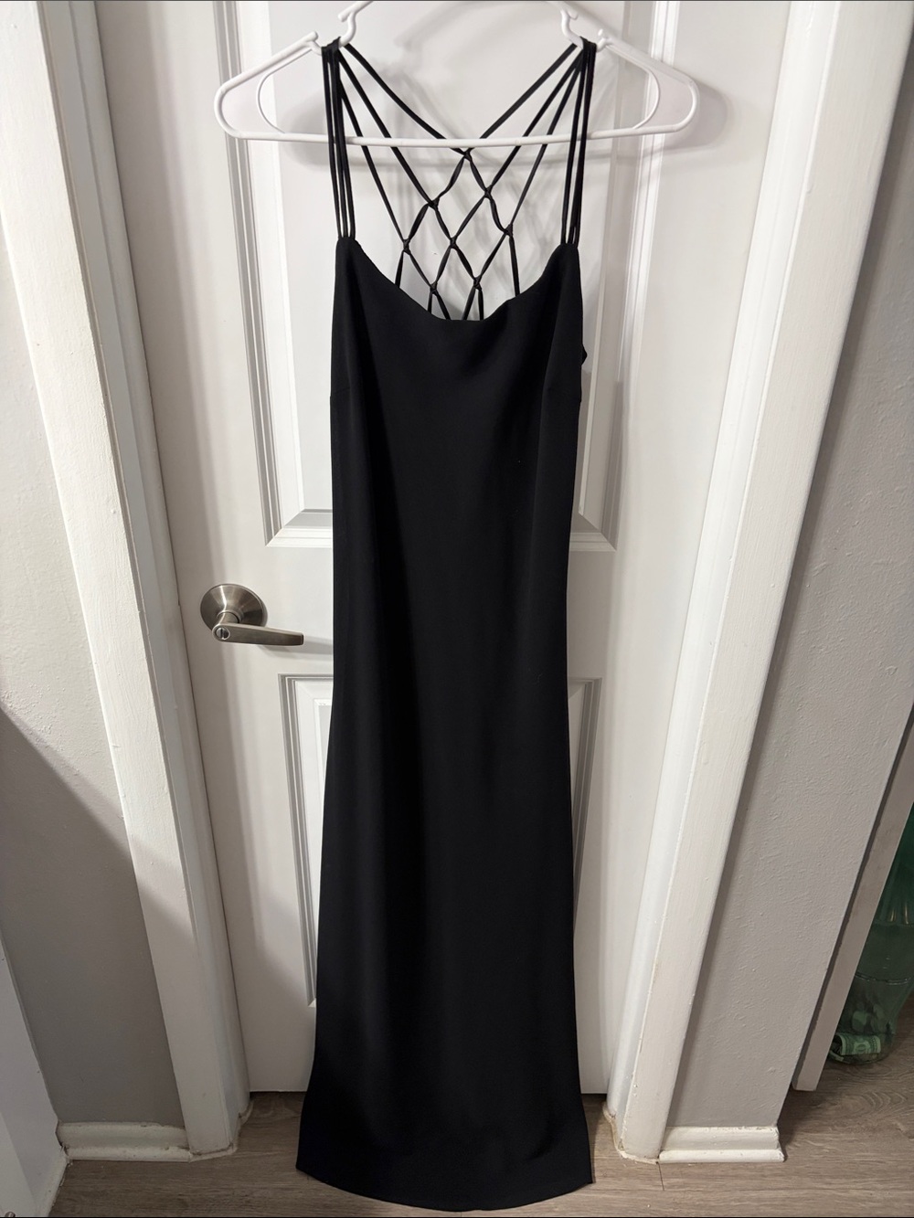 Cachet Black Maxi Slip Dress with Lattice Strappy Back